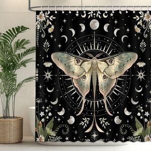 Mystical Moth Shower Curtain - Black and Cream